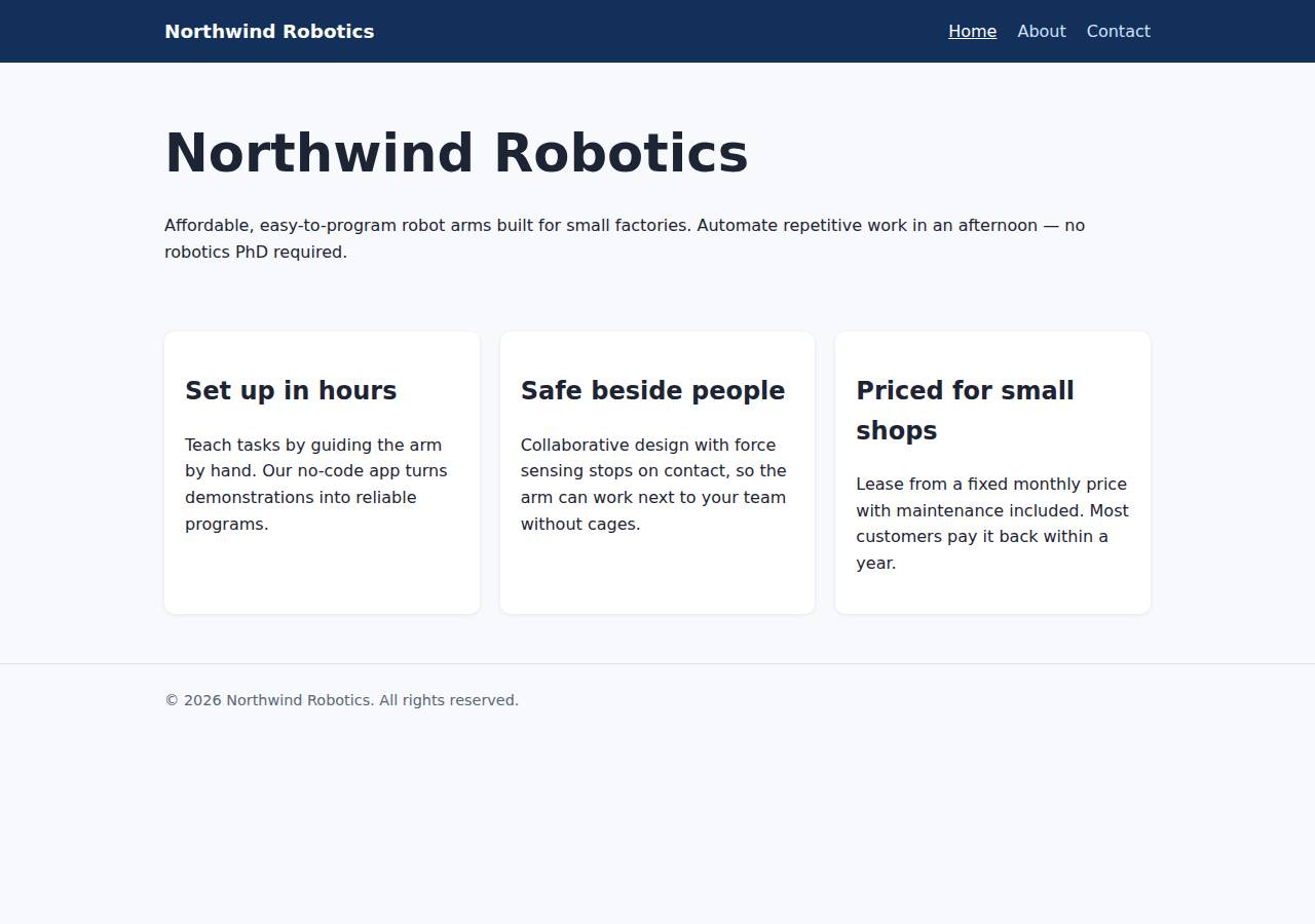 The home page, Static site on Cloudish